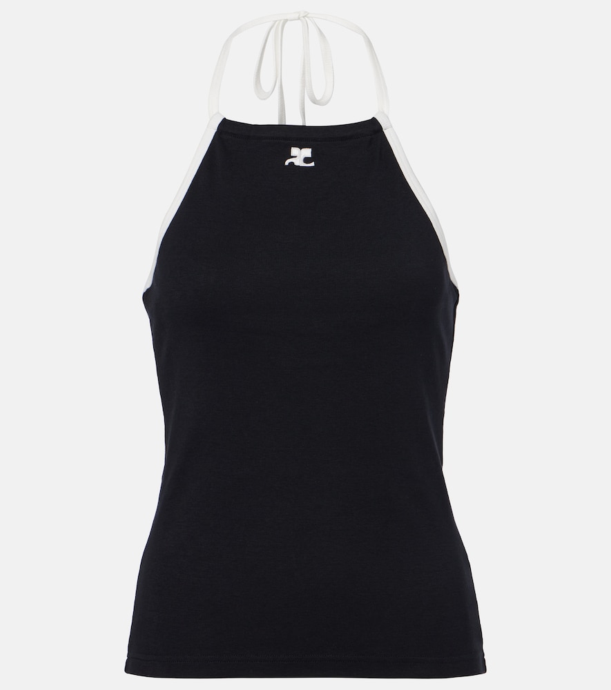 Courreges Courrèges Logo tie-back cotton halterneck top