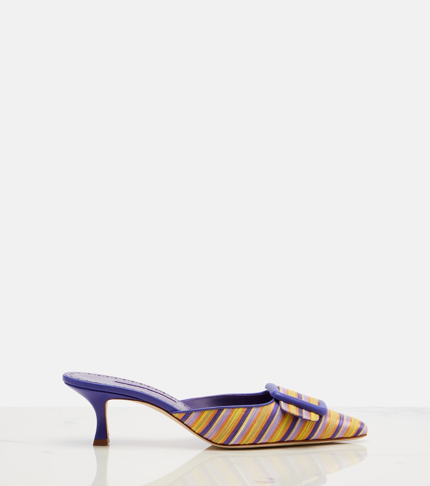 Maysalebi Striped Leather-Trimmed Mules