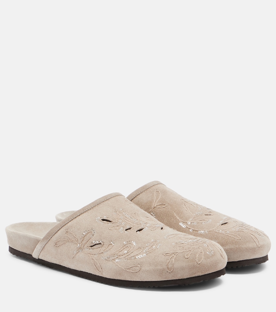 Brunello Cucinelli Women's Beige Sequined Suede Slides UK Size 3.5 - Mytheresa