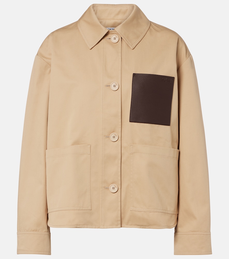 Loewe Leather-trimmed Cotton Jacket In Neutral