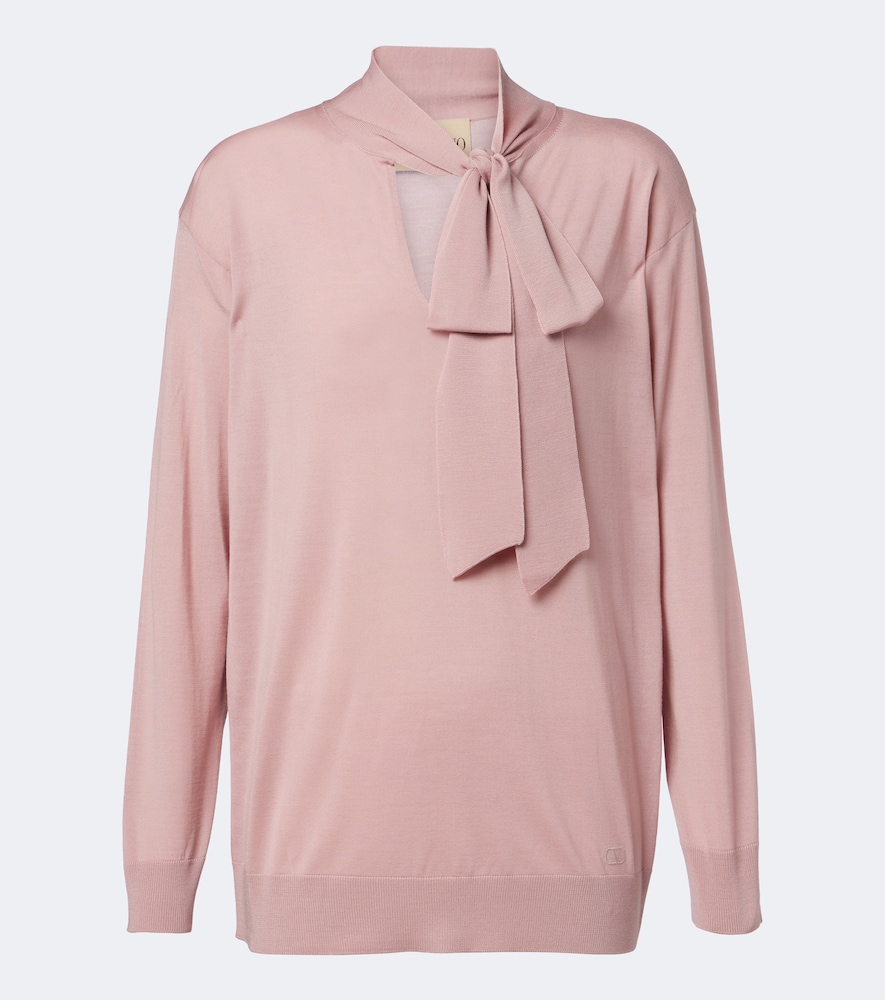 Valentino Tie-neck Oversized Wool Sweater In Pink