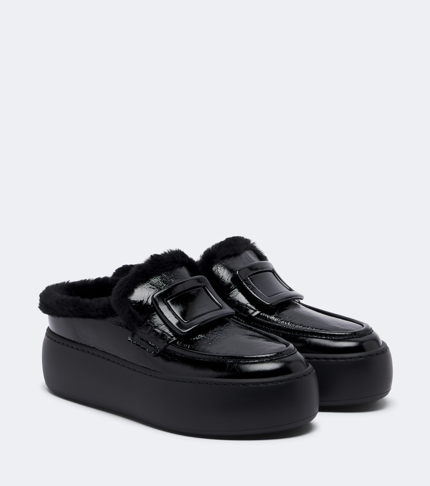 Shearling-Lined Leather Platform Mules