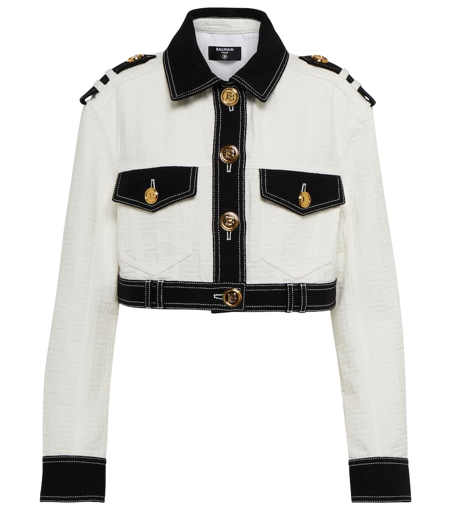 Balmain Embossed denim cropped jacket