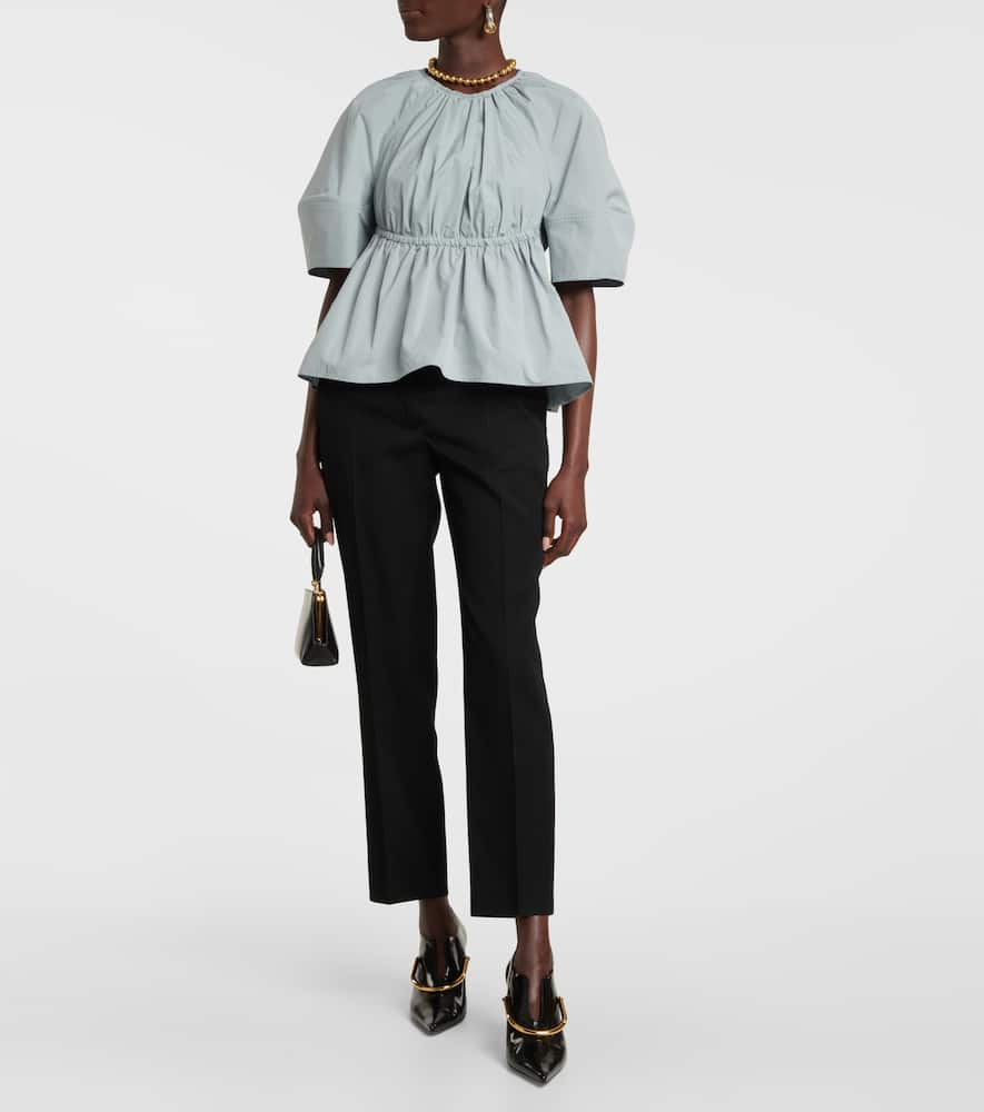 Shop Jil Sander Gathered Cotton Poplin Blouse In Blue