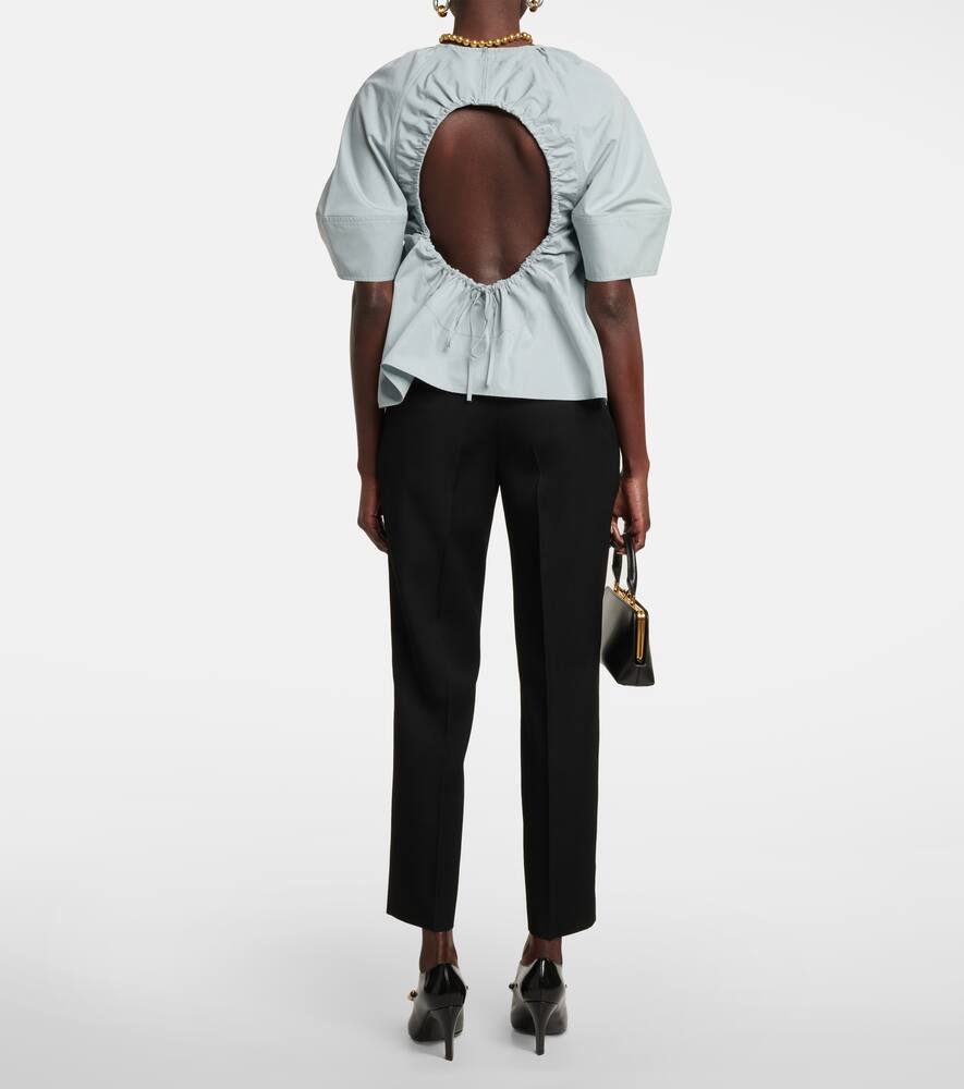 Shop Jil Sander Gathered Cotton Poplin Blouse In Blue