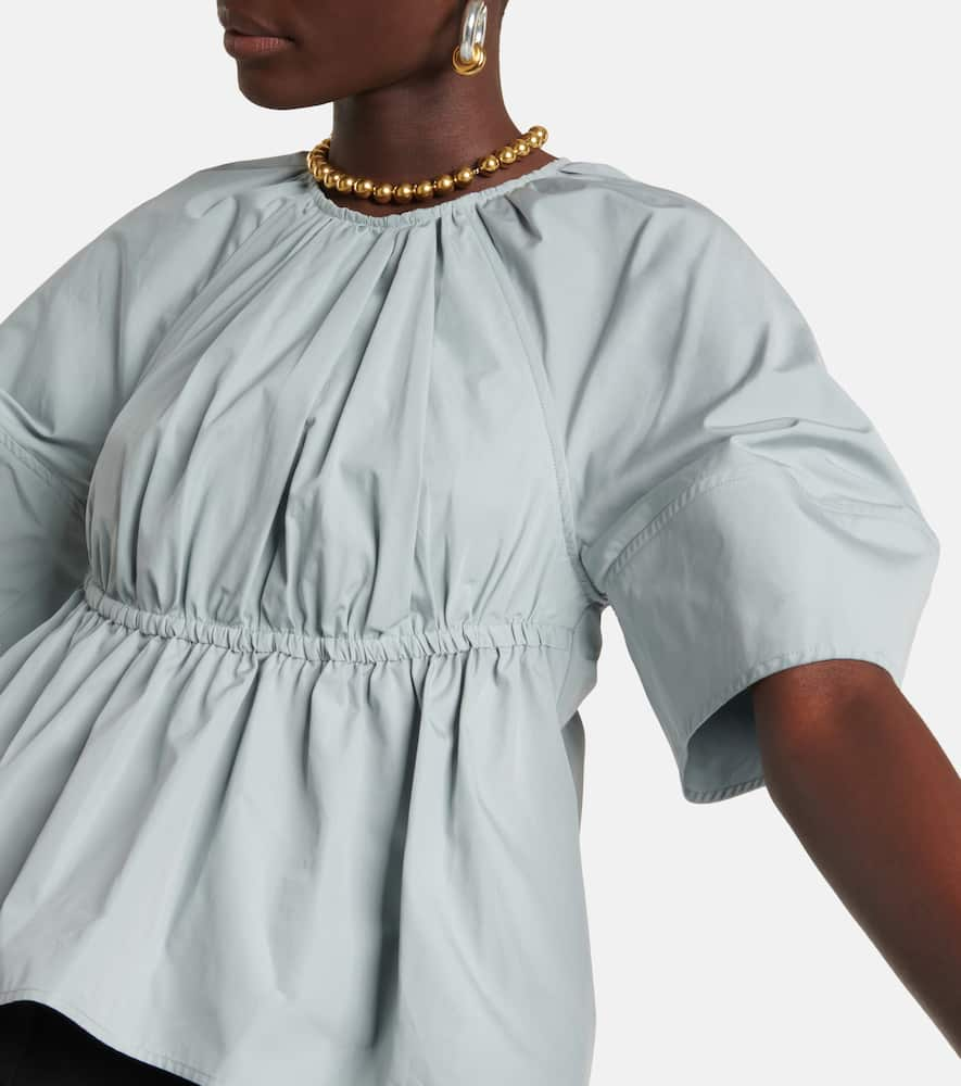 Shop Jil Sander Gathered Cotton Poplin Blouse In Blue