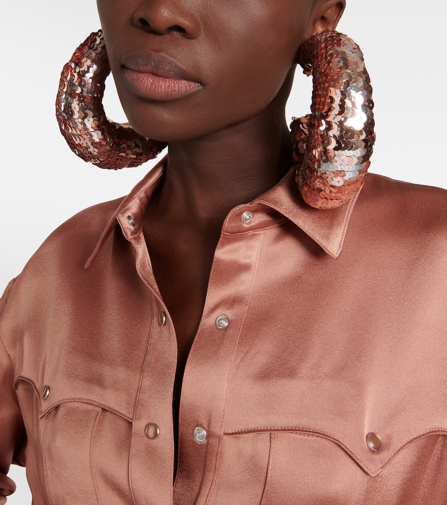 Shop Tom Ford Croissant Sequined Hoop Earrings In Metallic