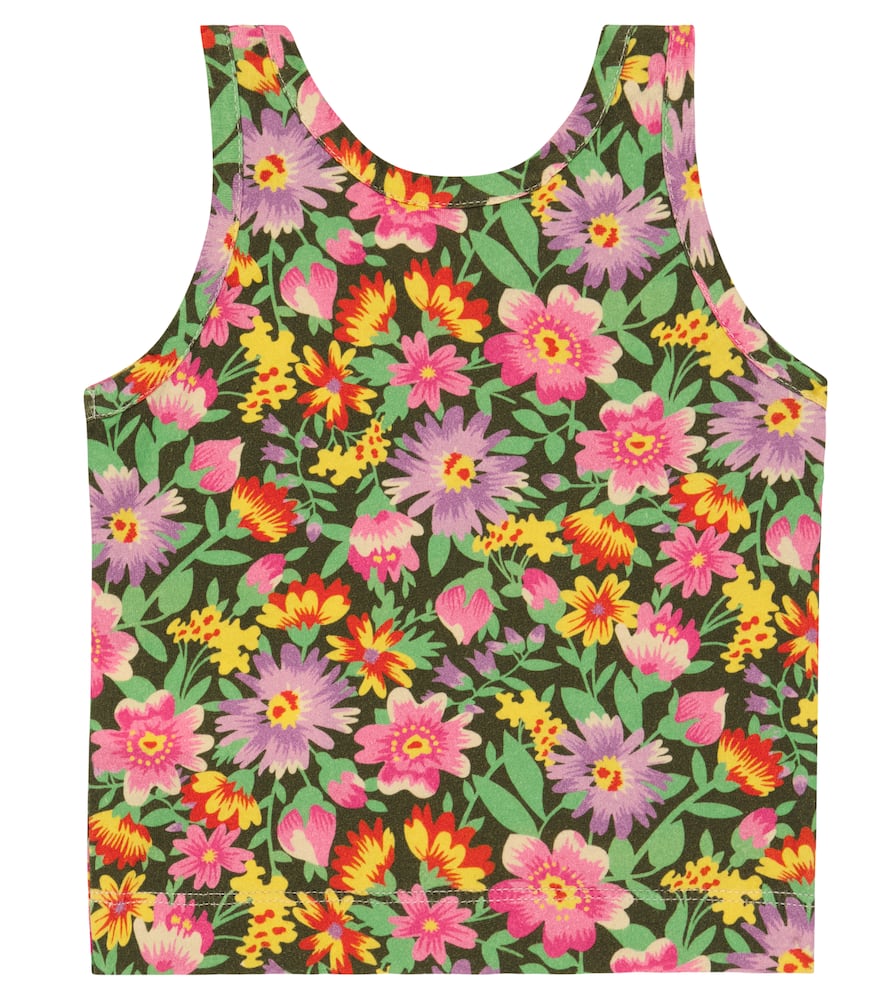 The Animals Observatory Baby Frog Printed Cotton Jersey Tank Top In Beige Flowers