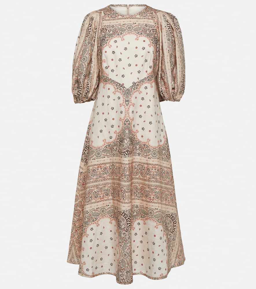 Zimmermann Paisley-print Linen Midi Dress In White