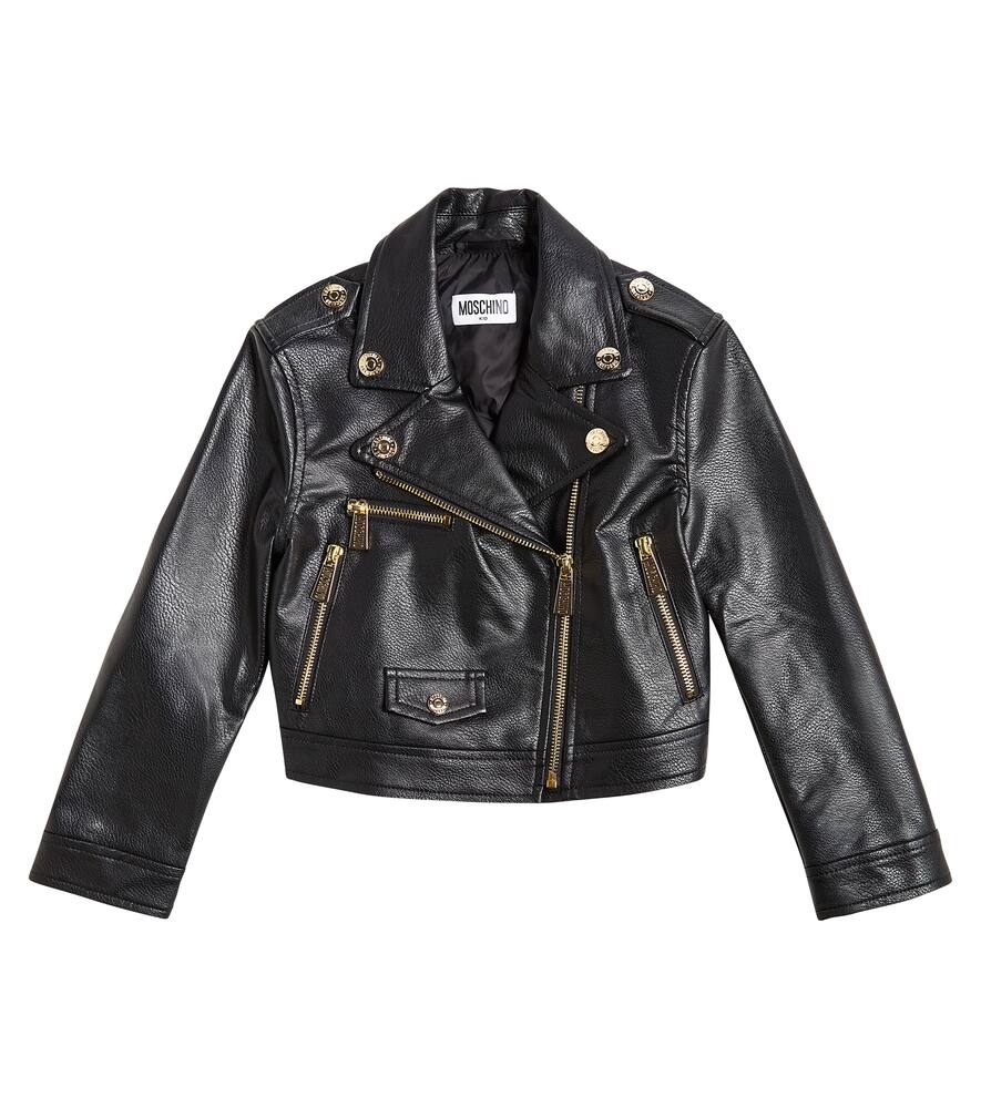 Moschino Kids Logo faux leather jacket