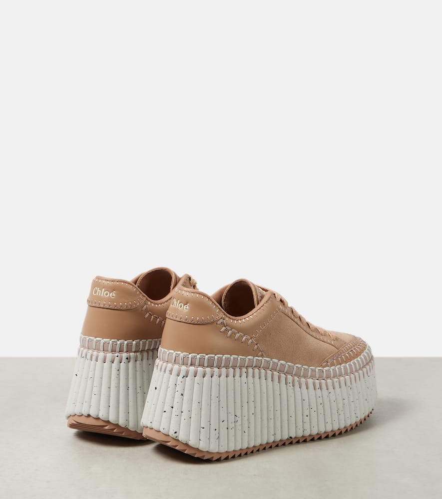 Chloé Nama Mixed Leather Stitch Platform Sneakers In Pink