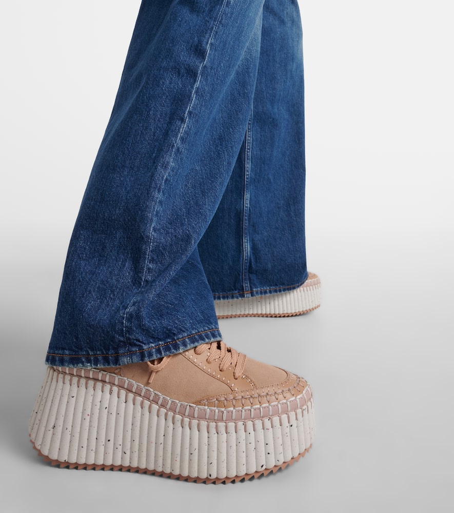 Chloé Nama Mixed Leather Stitch Platform Sneakers In Pink