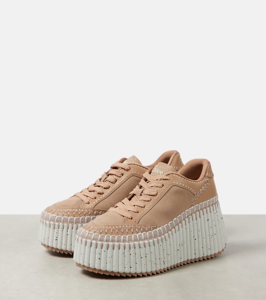 Chloé Nama Mixed Leather Stitch Platform Sneakers In Pink