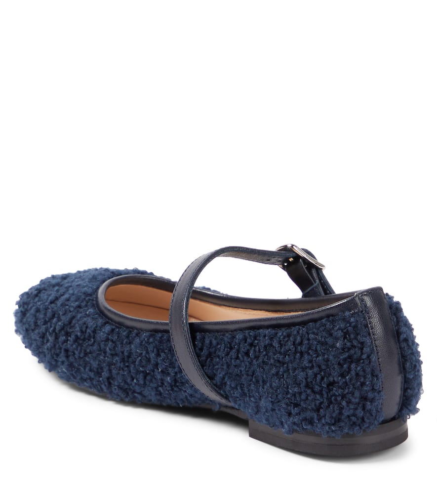 Il Gufo Leather-trimmed Faux Shearling Ballet Flats In Blue