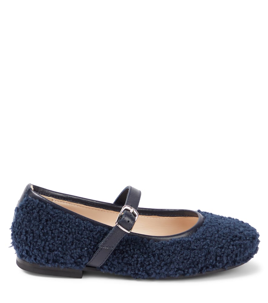 Il Gufo Leather-trimmed Faux Shearling Ballet Flats In Blue