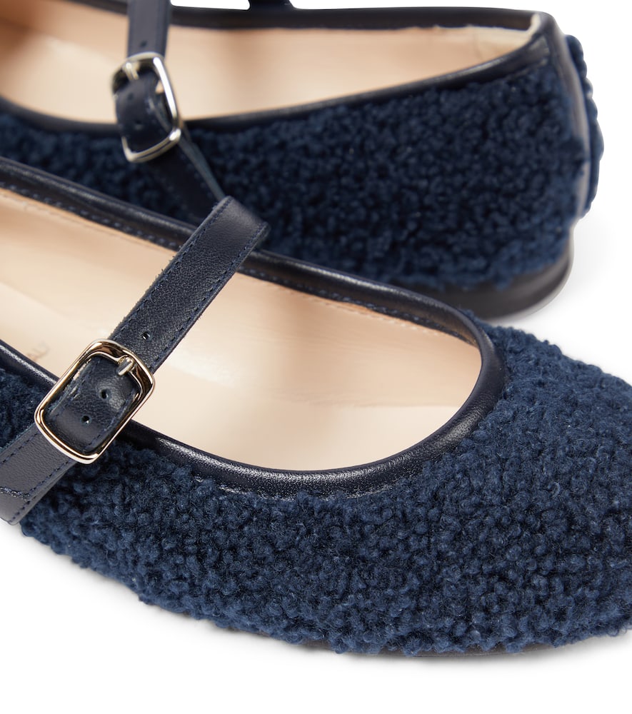 Il Gufo Leather-trimmed Faux Shearling Ballet Flats In Blue