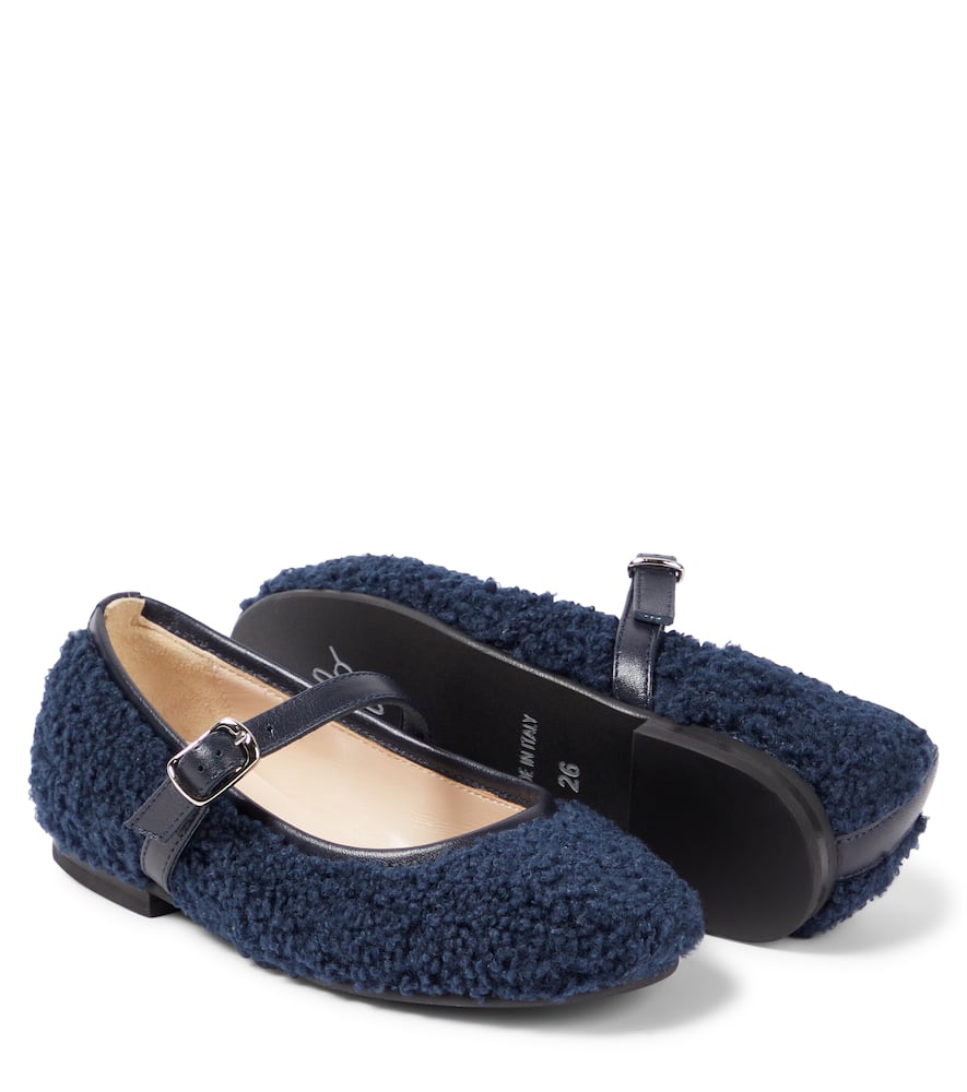 Il Gufo Leather-trimmed Faux Shearling Ballet Flats In Blue