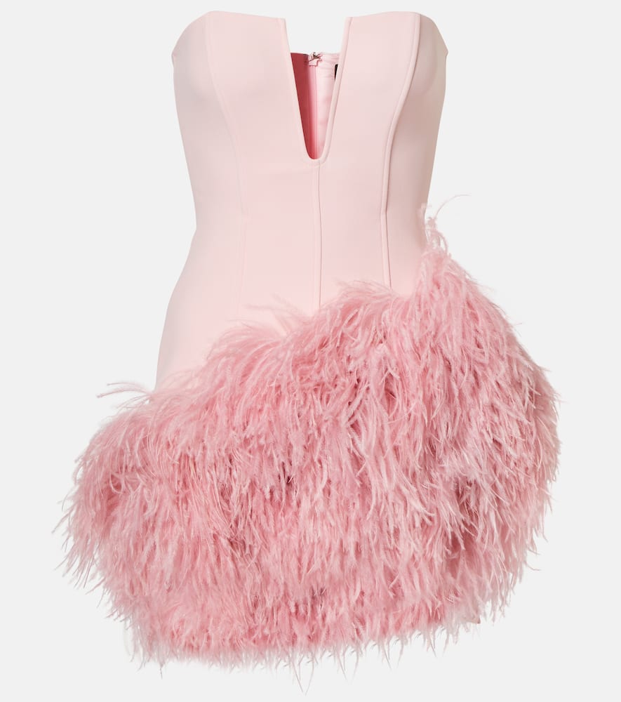 David Koma Feather-trimmed Minidress In Pink