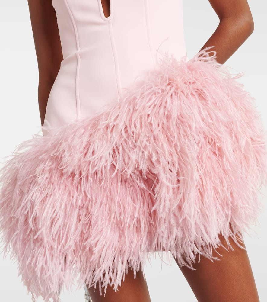 David Koma Feather-trimmed Minidress In Pink