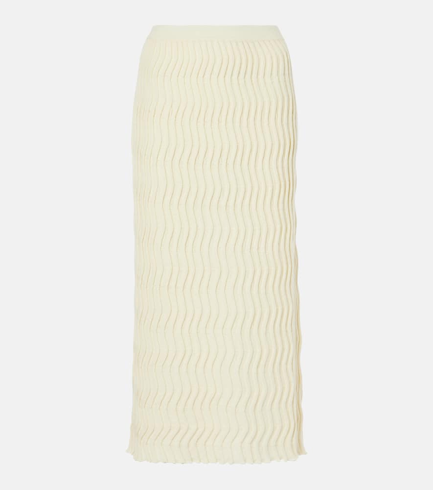 Shop Bottega Veneta Wool Midi Skirt In Beige