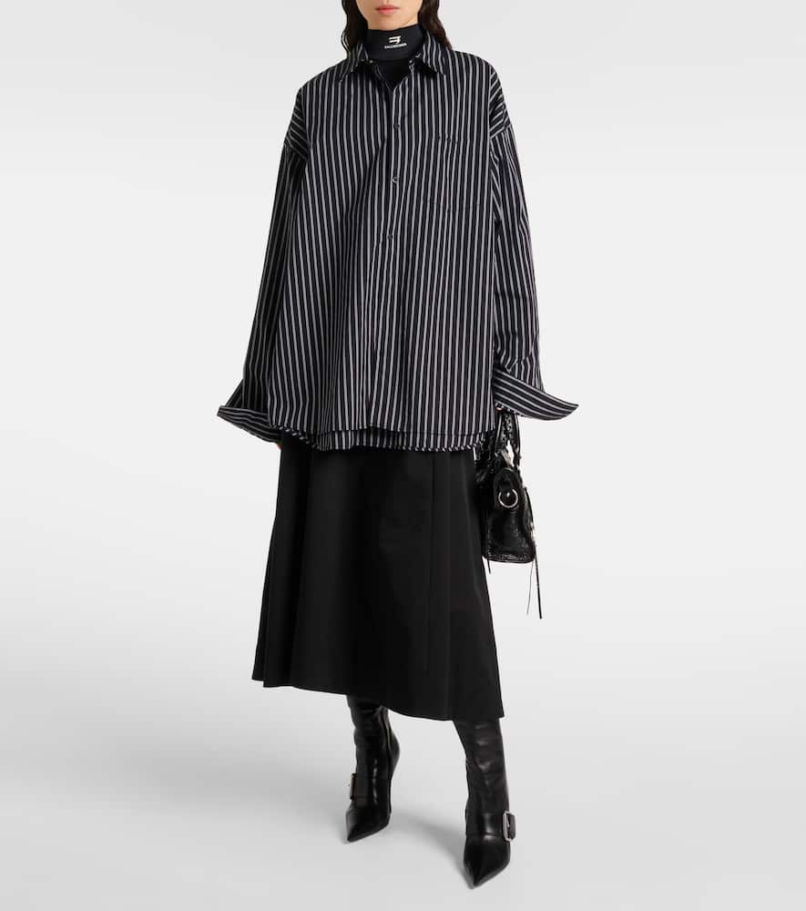 Balenciaga Flatground Stripe Cotton Poplin Button-up Shirt In Black