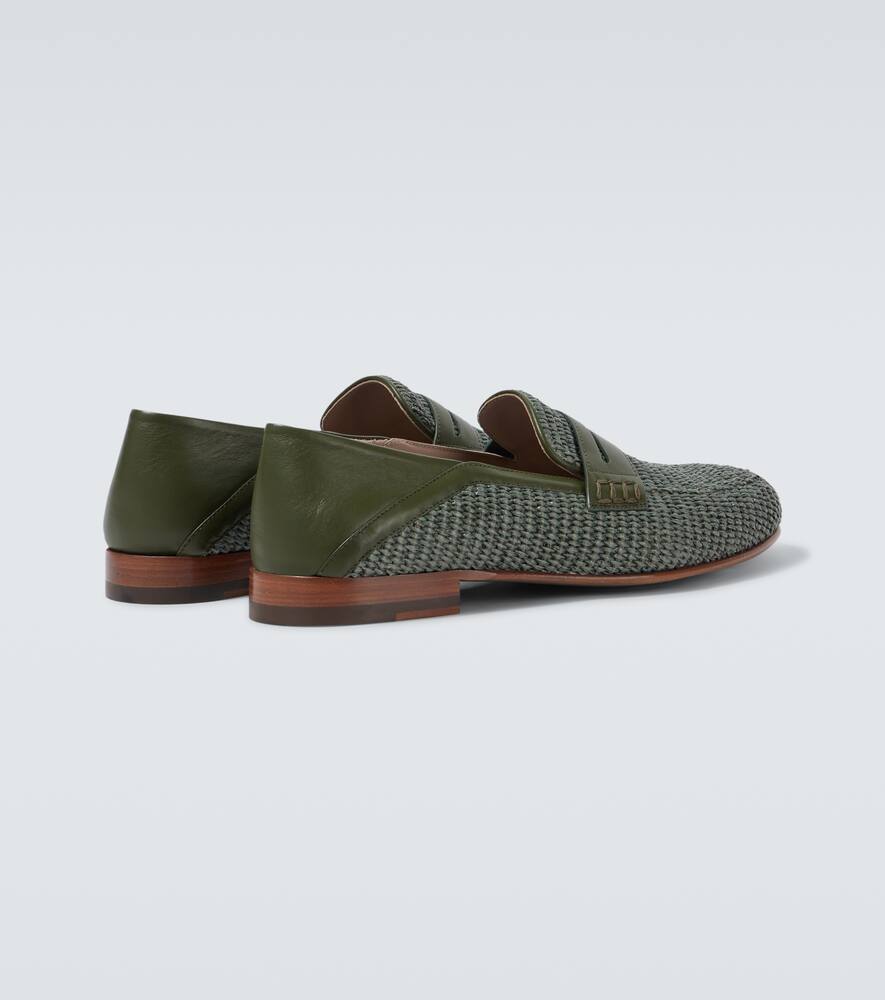 Manolo Blahnik Padstow Leather-trimmed Raffia Loafers In Green
