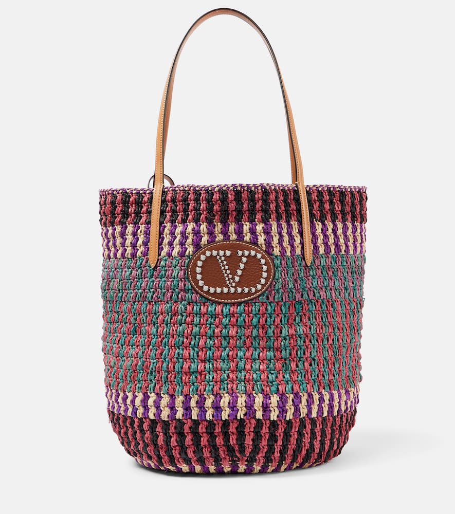 Valentino Vlogo Signature Large Straw Tote Bag In Multicoloured