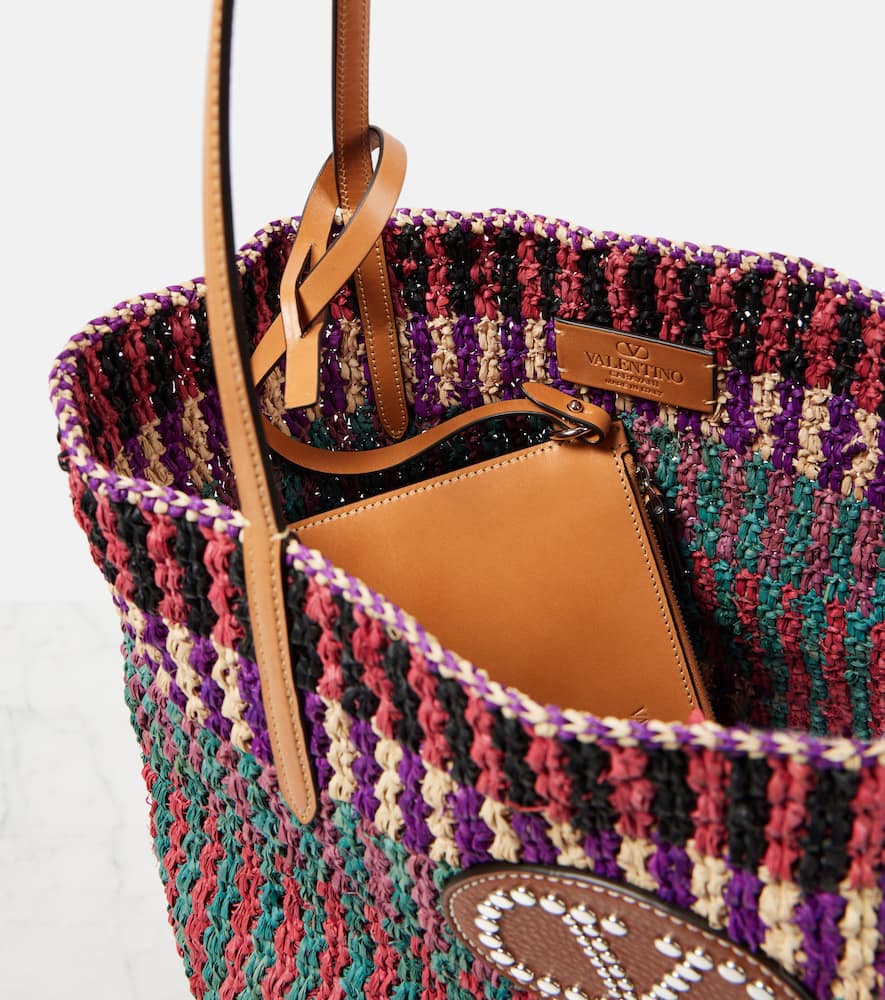 Valentino Vlogo Signature Large Straw Tote Bag In Multicoloured