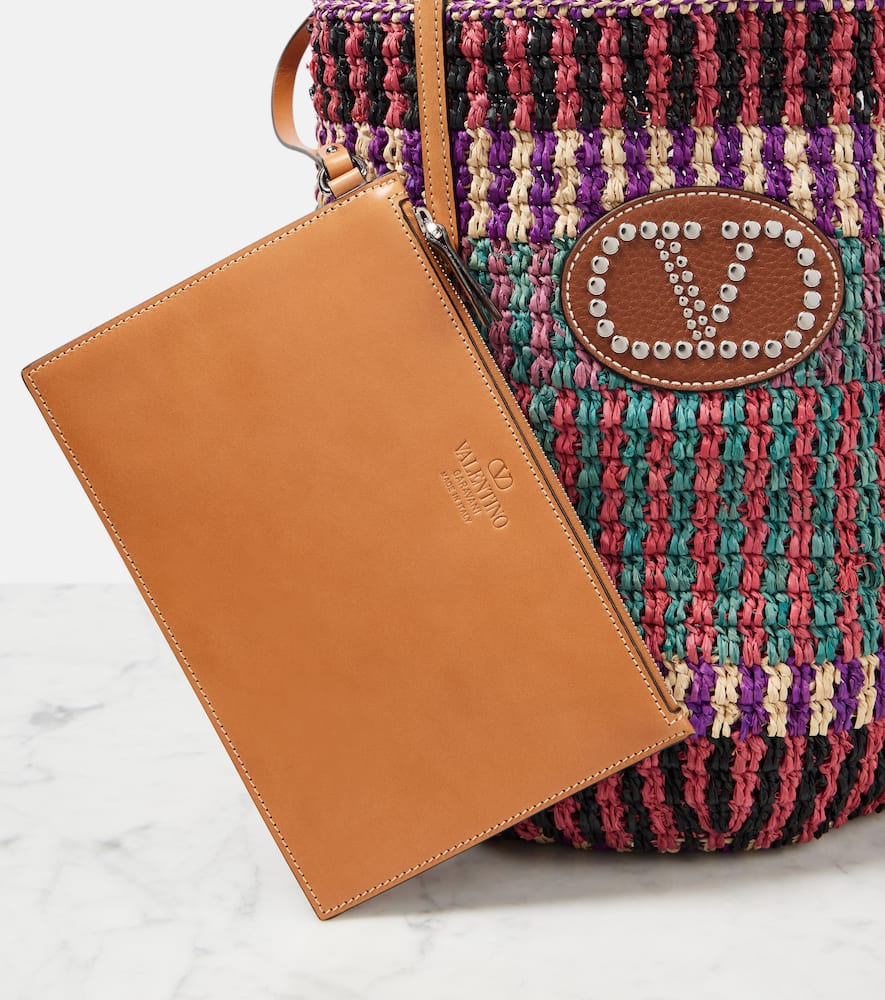 Valentino Vlogo Signature Large Straw Tote Bag In Multicoloured
