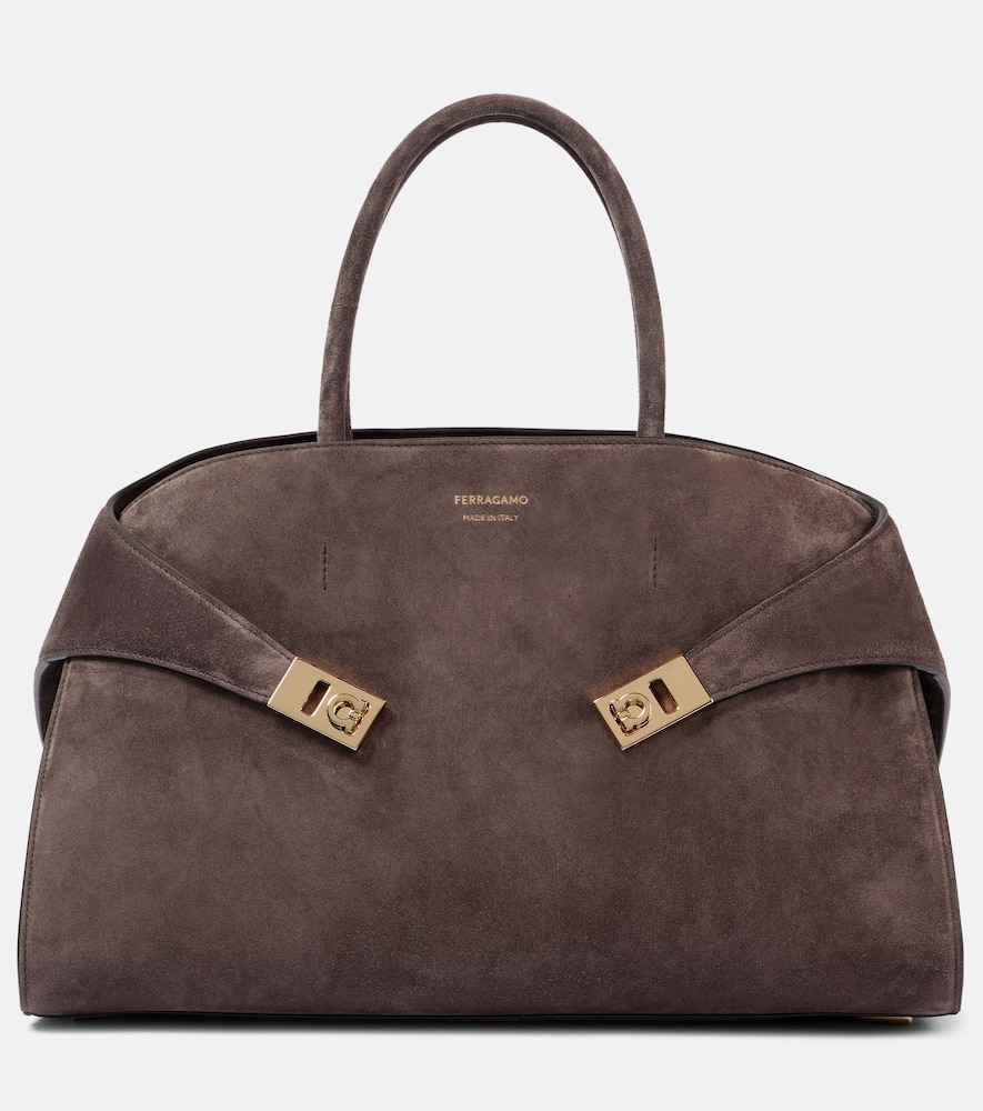 Ferragamo Hug Large Suede Tote Bag In Brown
