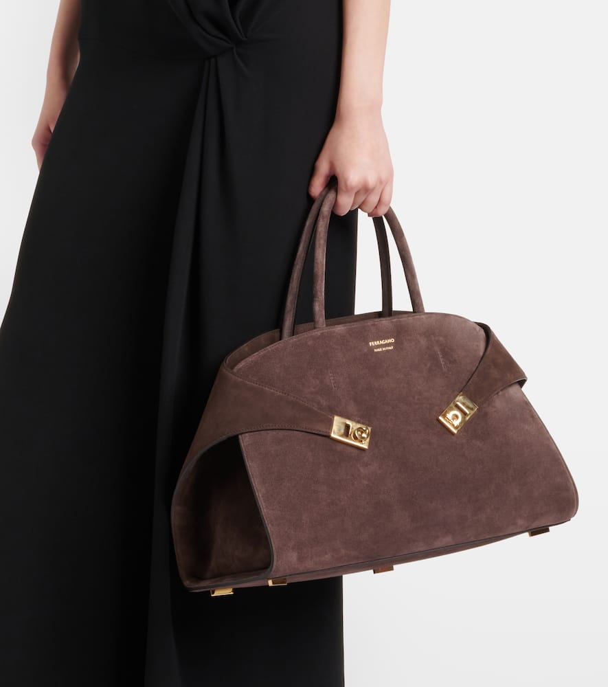 Ferragamo Hug Large Suede Tote Bag In Brown