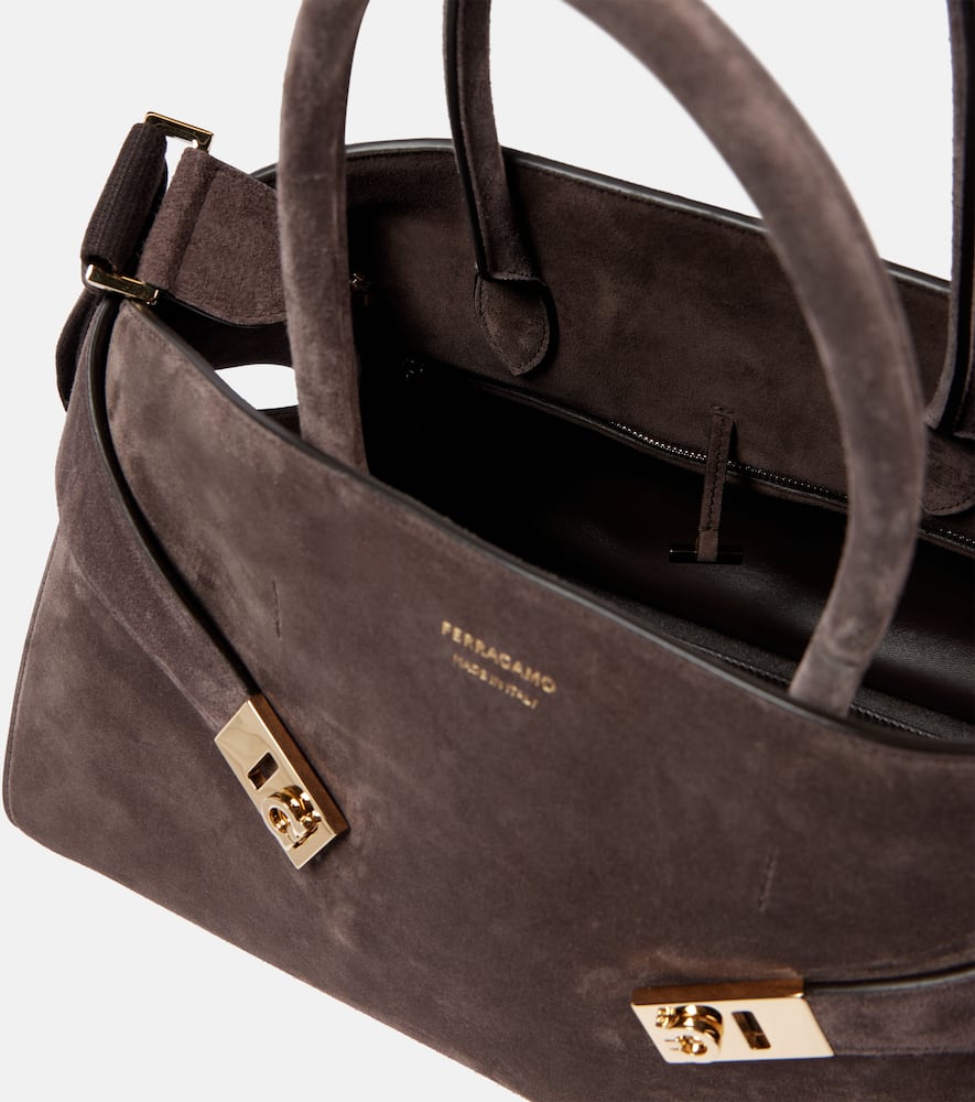 Ferragamo Hug Large Suede Tote Bag In Brown