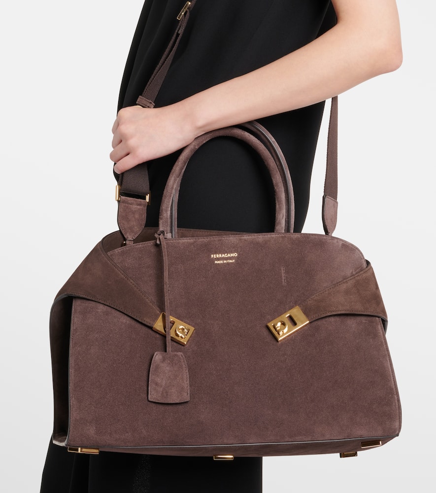 Ferragamo Hug Large Suede Tote Bag In Brown