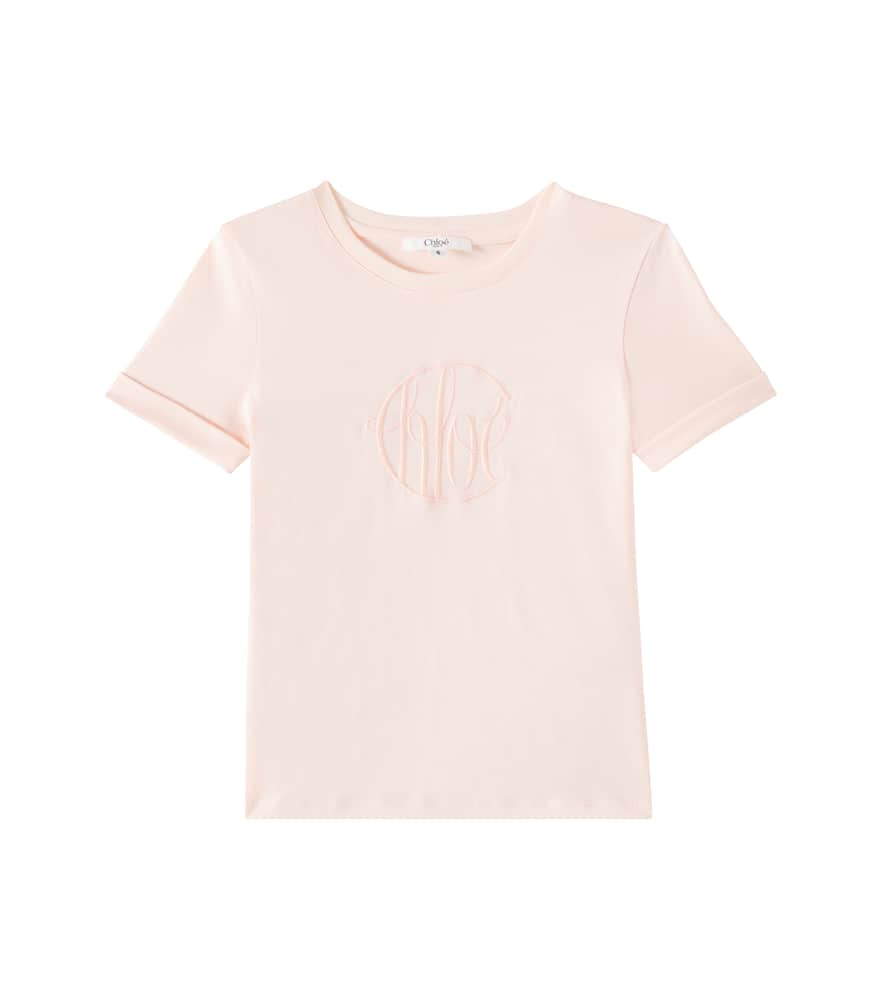 Chloé Kids Logo Embroidered Cotton Jersey T-shirt In Pink