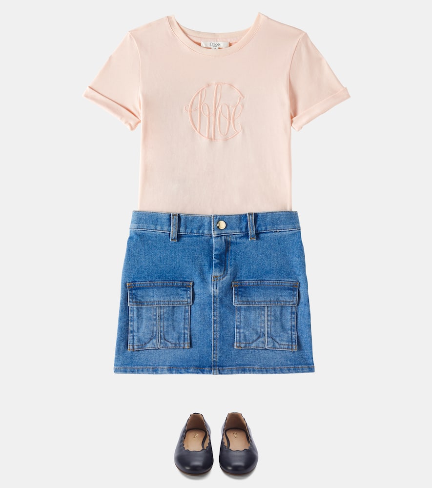 Chloé Kids Logo Embroidered Cotton Jersey T-shirt In Pink