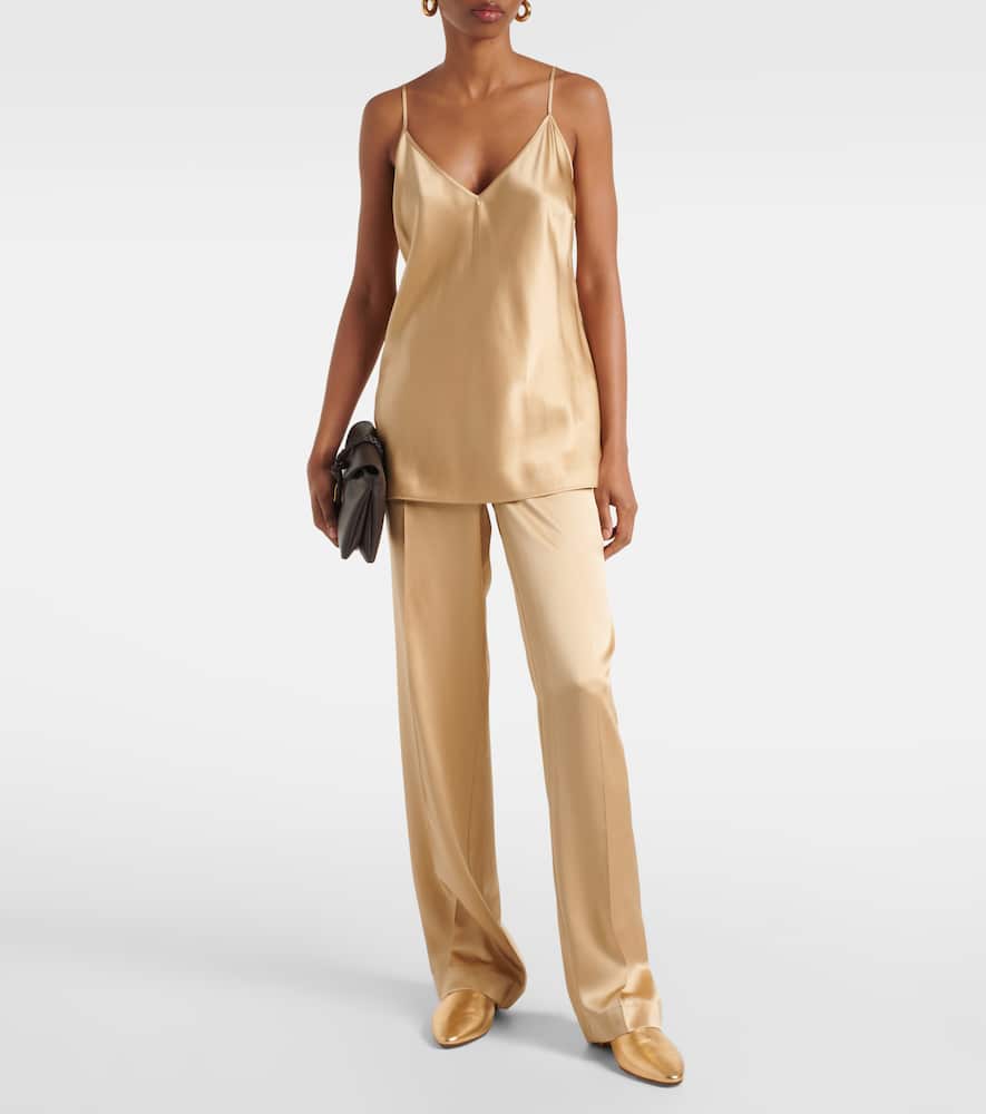 Joseph Tawa Silk Satin Straight Pants In Beige