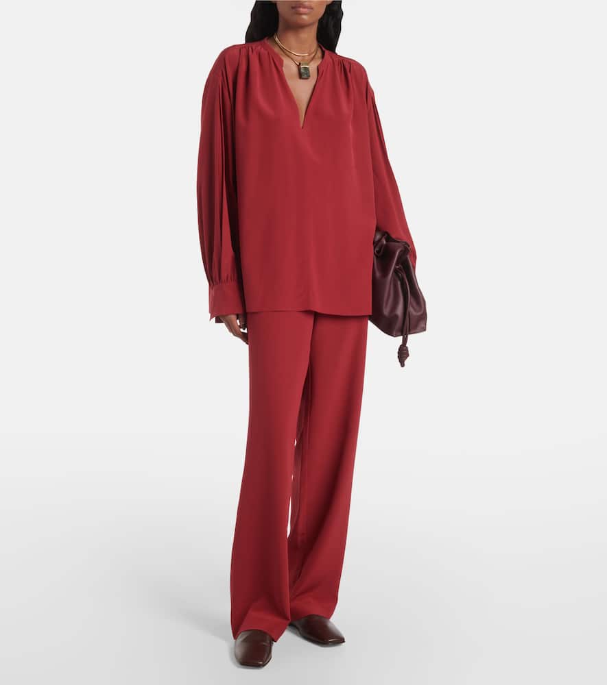 Joseph New Sahal Silk Straight Pants In Red