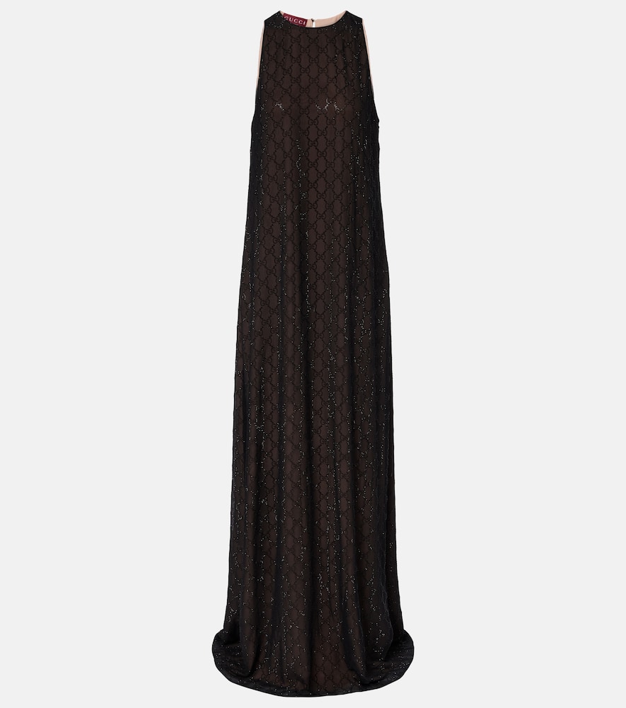 Gucci Gg Embellished Silk Gown In Black