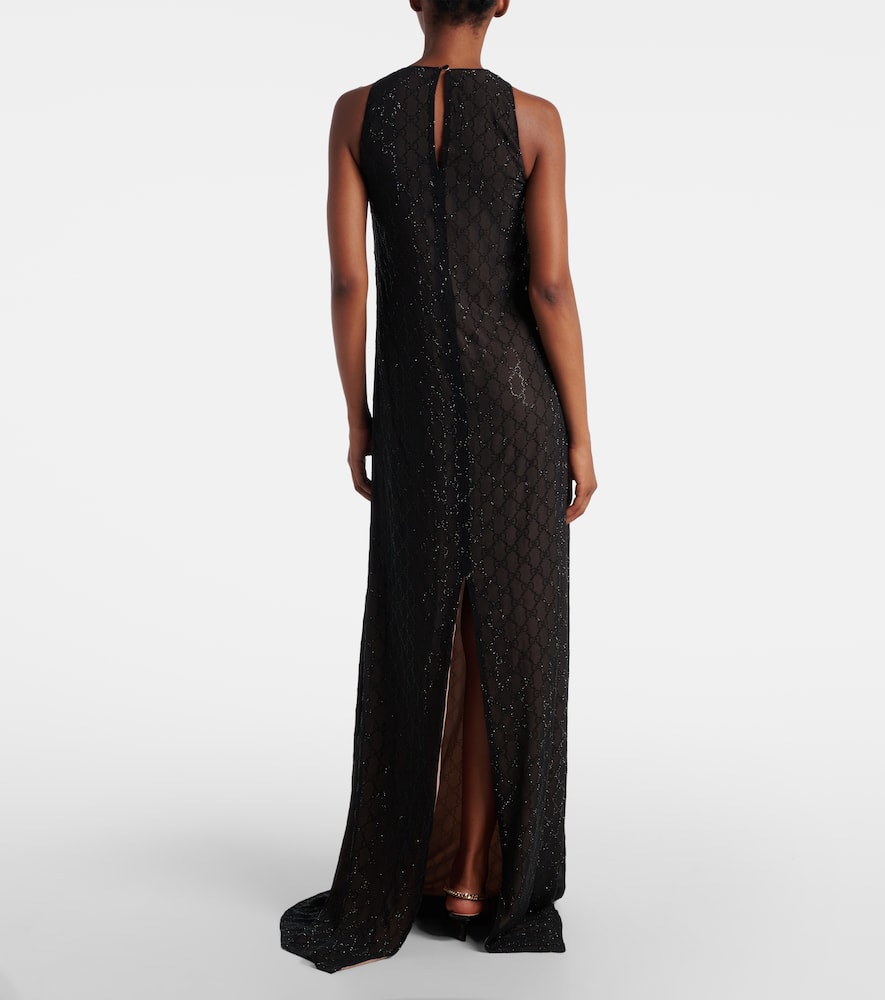 Gucci Gg Embellished Silk Gown In Black