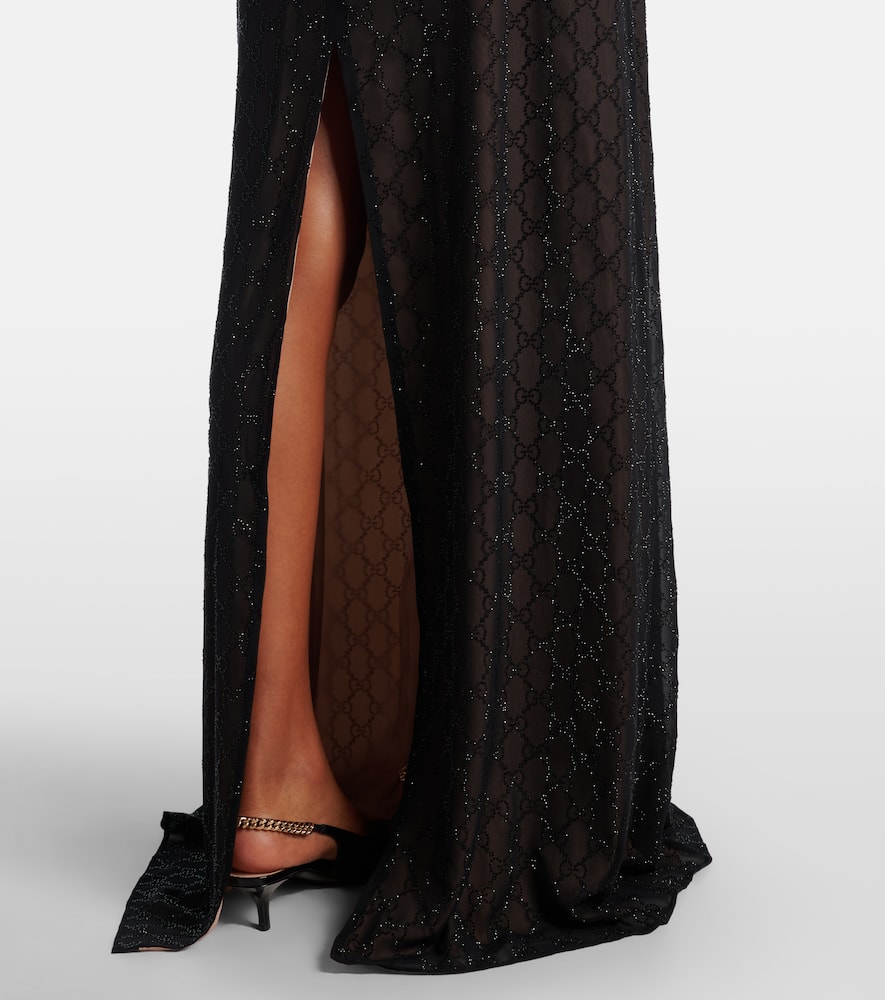 Gucci Gg Embellished Silk Gown In Black