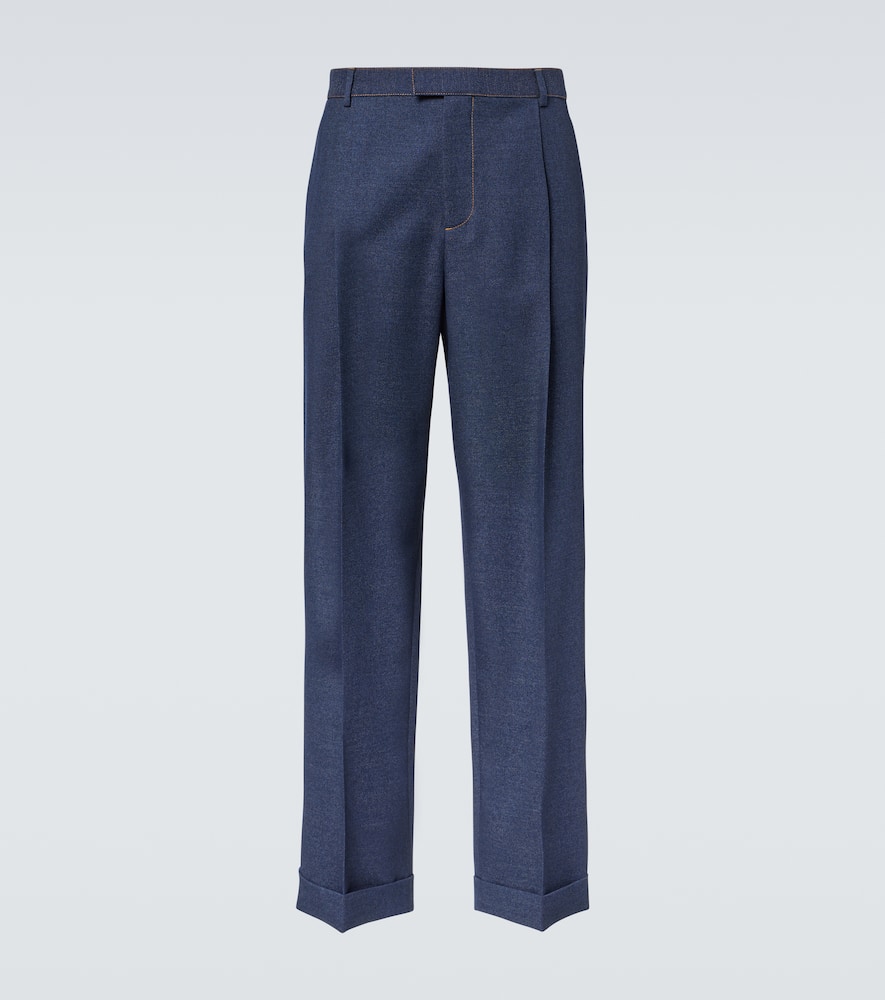 Wool drill wide-leg pants