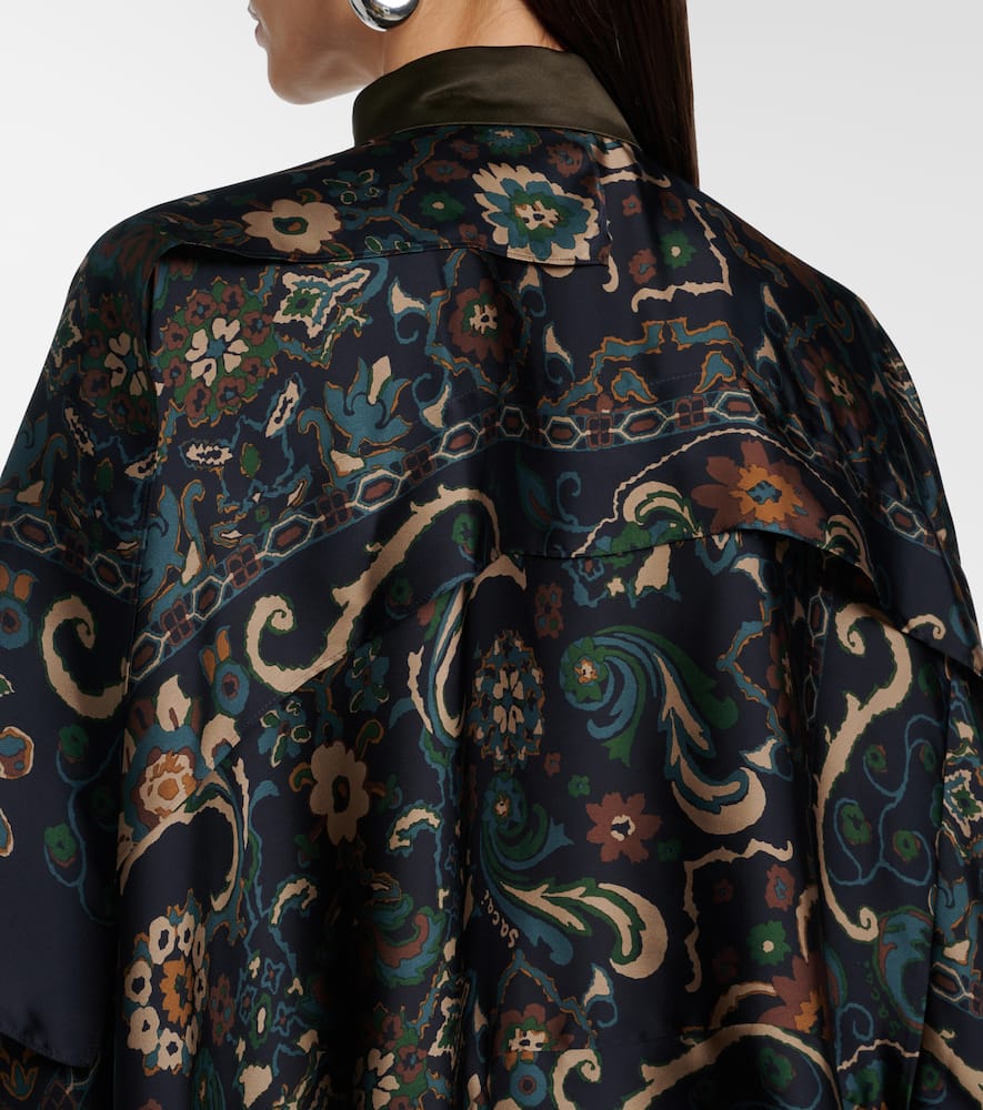 Sacai Womens Navy Floral Asymmetric Woven Shirt In Black