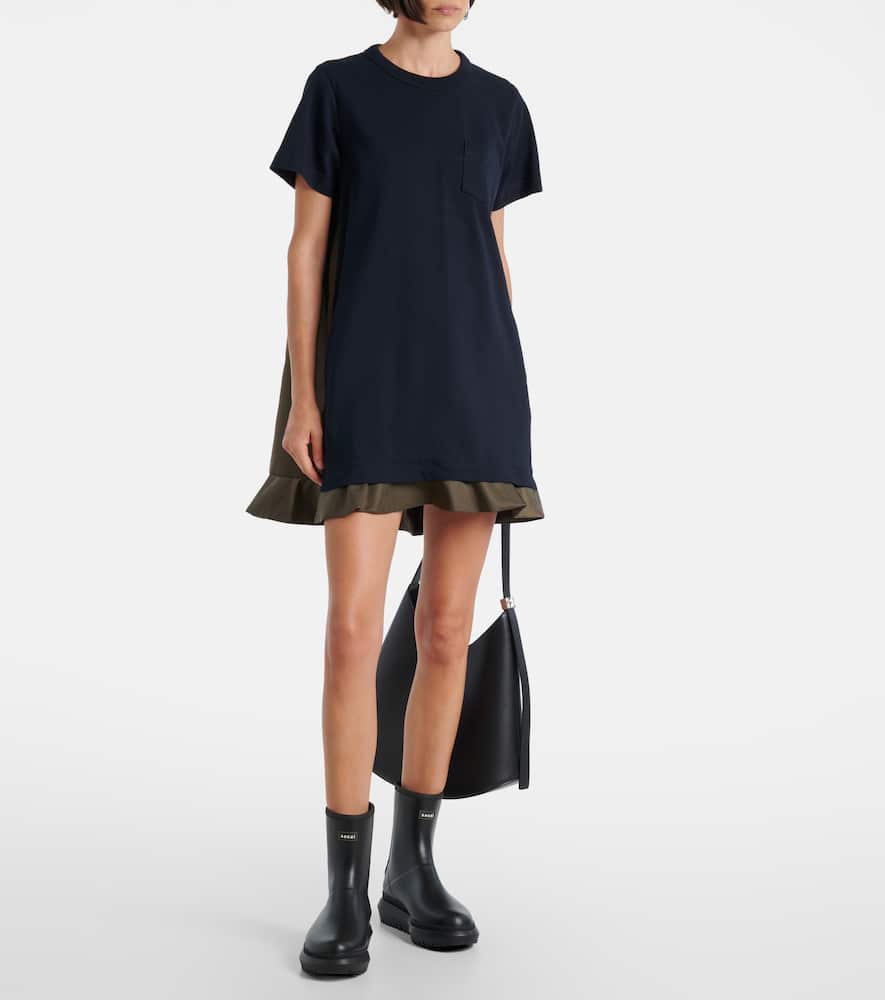 Sacai Jersey And Twill Minidress In Black