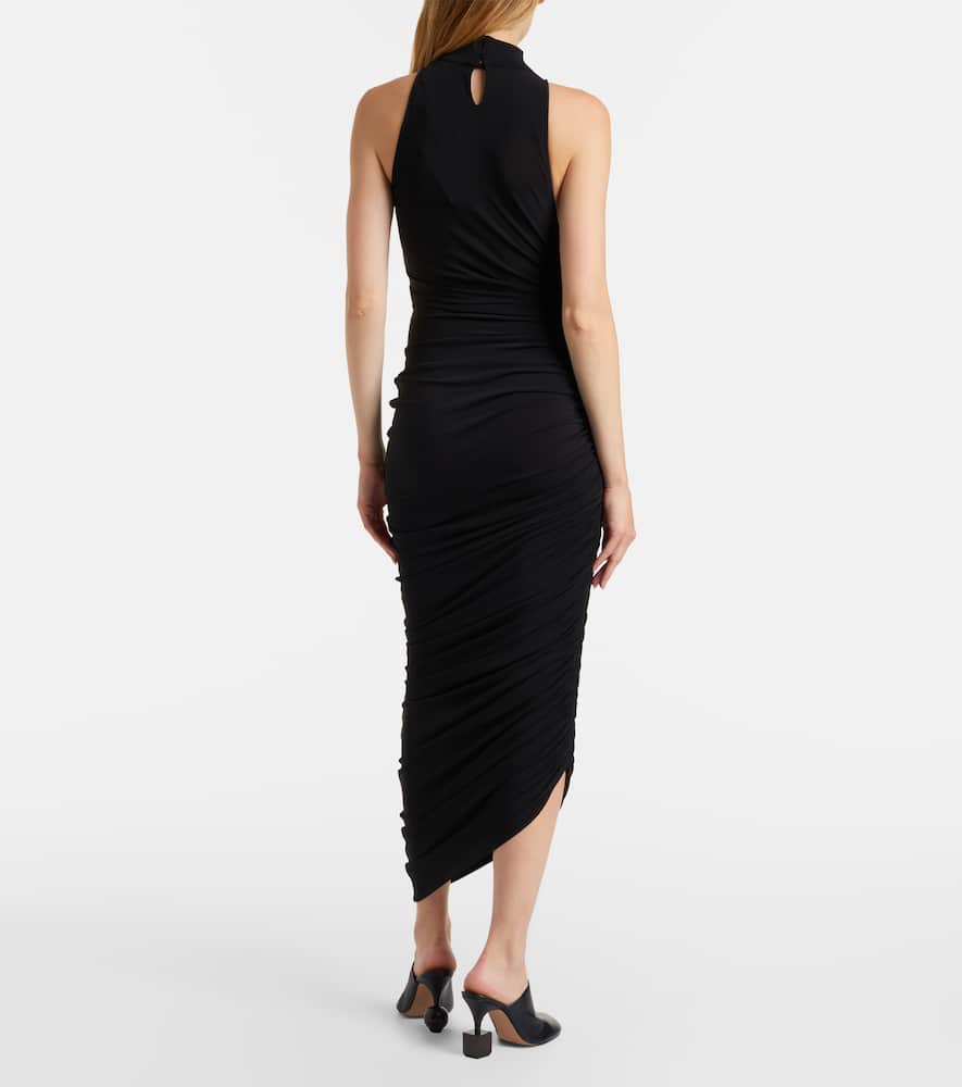 Jacquemus The Piazza Asymmetric Gathered Stretch-jersey Turtleneck Dress In Black