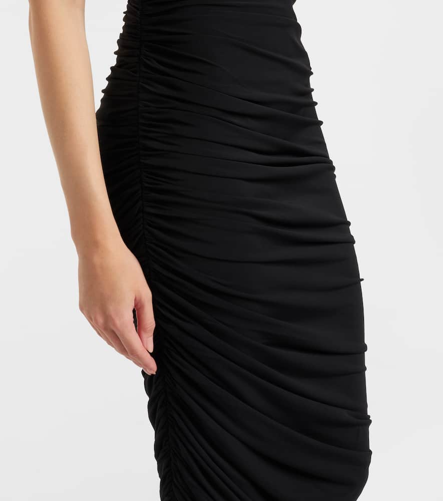 Jacquemus The Piazza Asymmetric Gathered Stretch-jersey Turtleneck Dress In Black