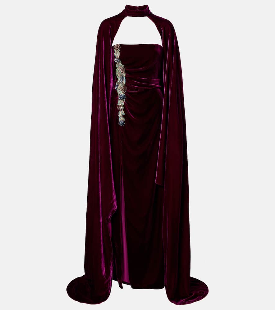 Costarellos Embellished Strapless Gown In Purple