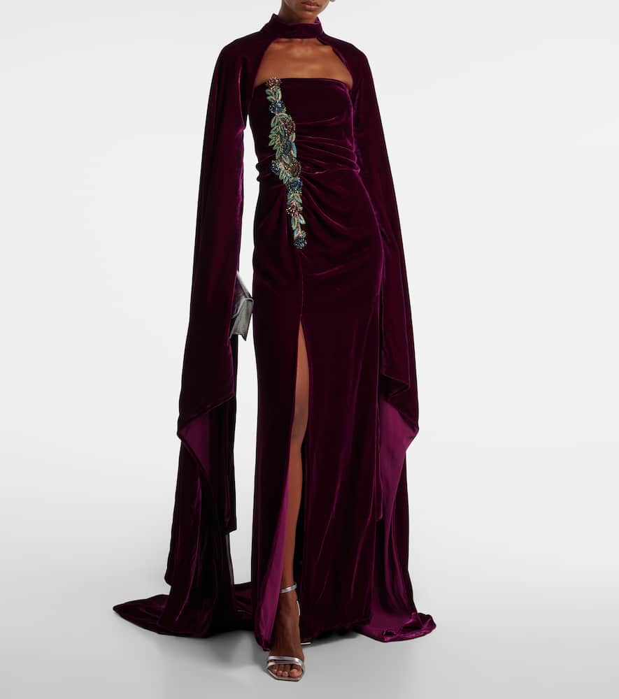 Costarellos Embellished Strapless Gown In Purple