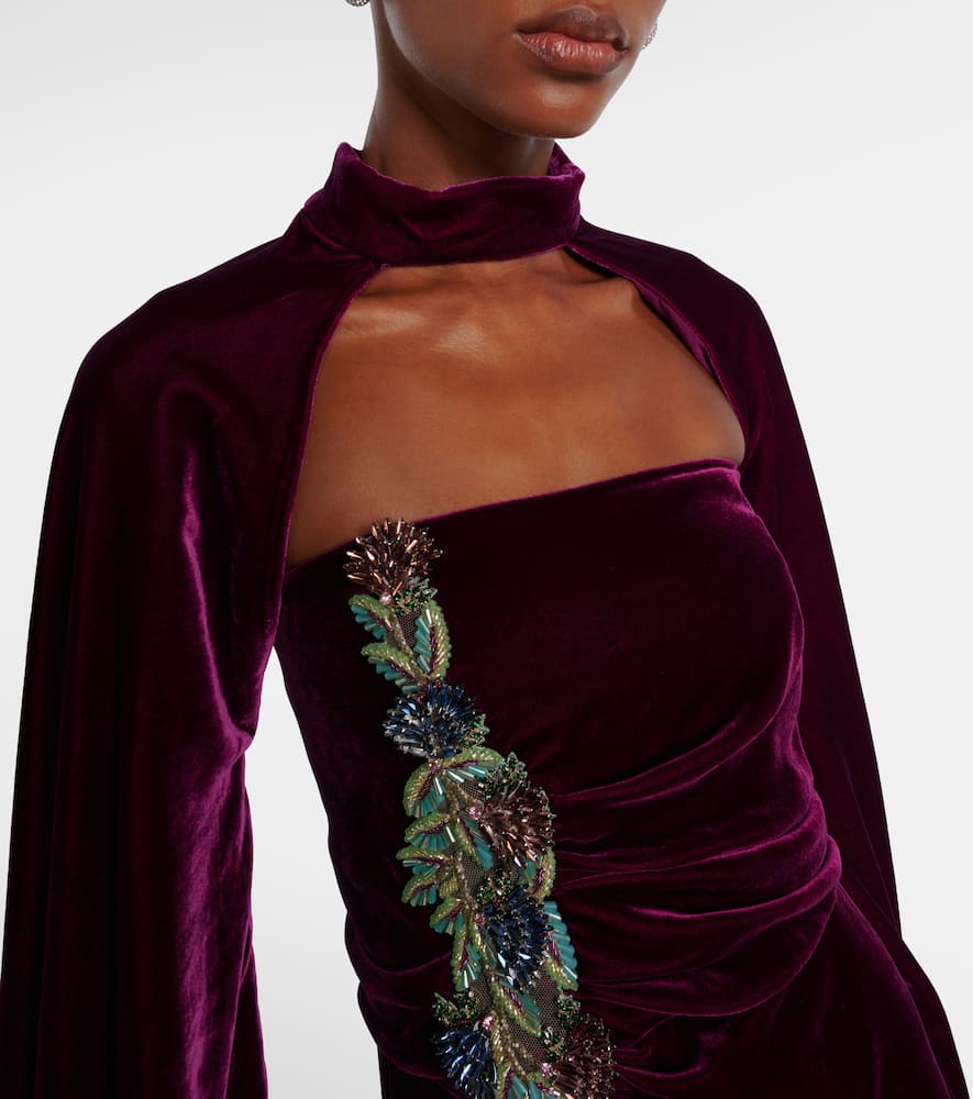 Costarellos Embellished Strapless Gown In Purple