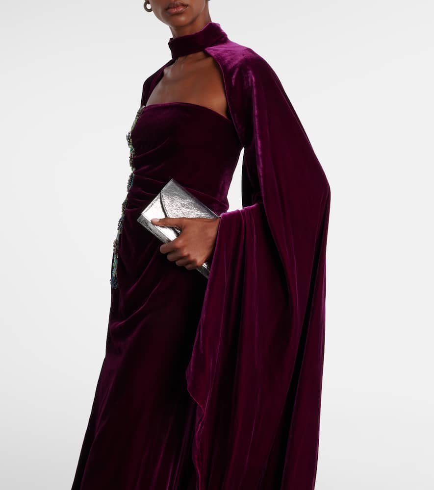 Costarellos Embellished Strapless Gown In Purple