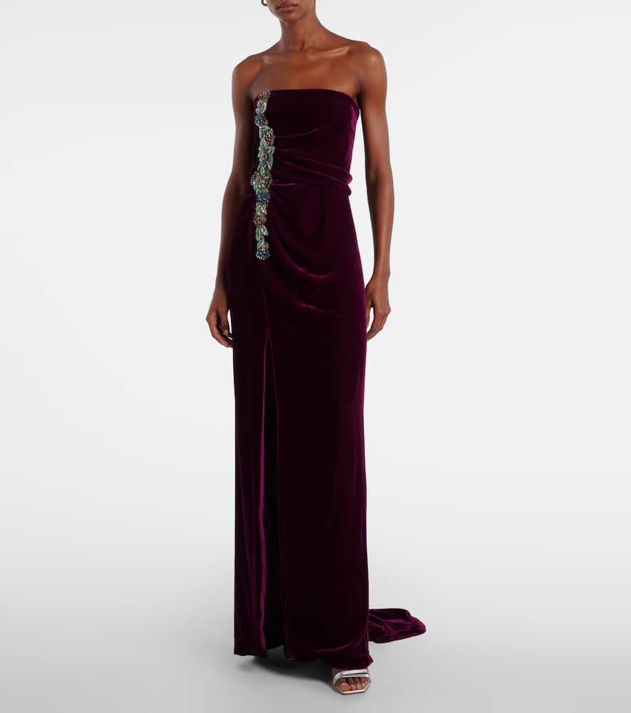 Costarellos Embellished Strapless Gown In Purple